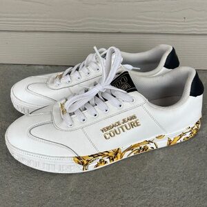 Versace White Gold Hibiscus Leather Sneakers 🔥